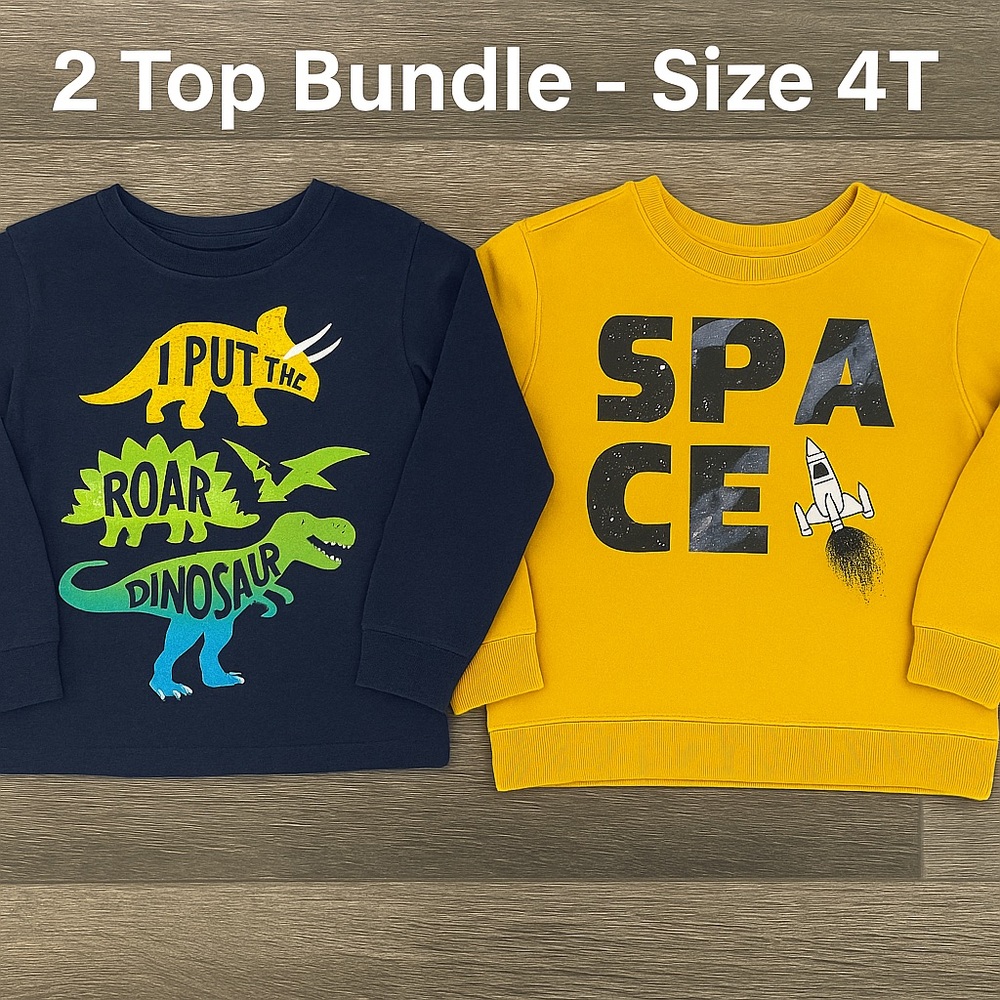 Garanimals Boys 4T Long Sleeve Shirt & Sweatshirt Bundle – Dinosaur + Space